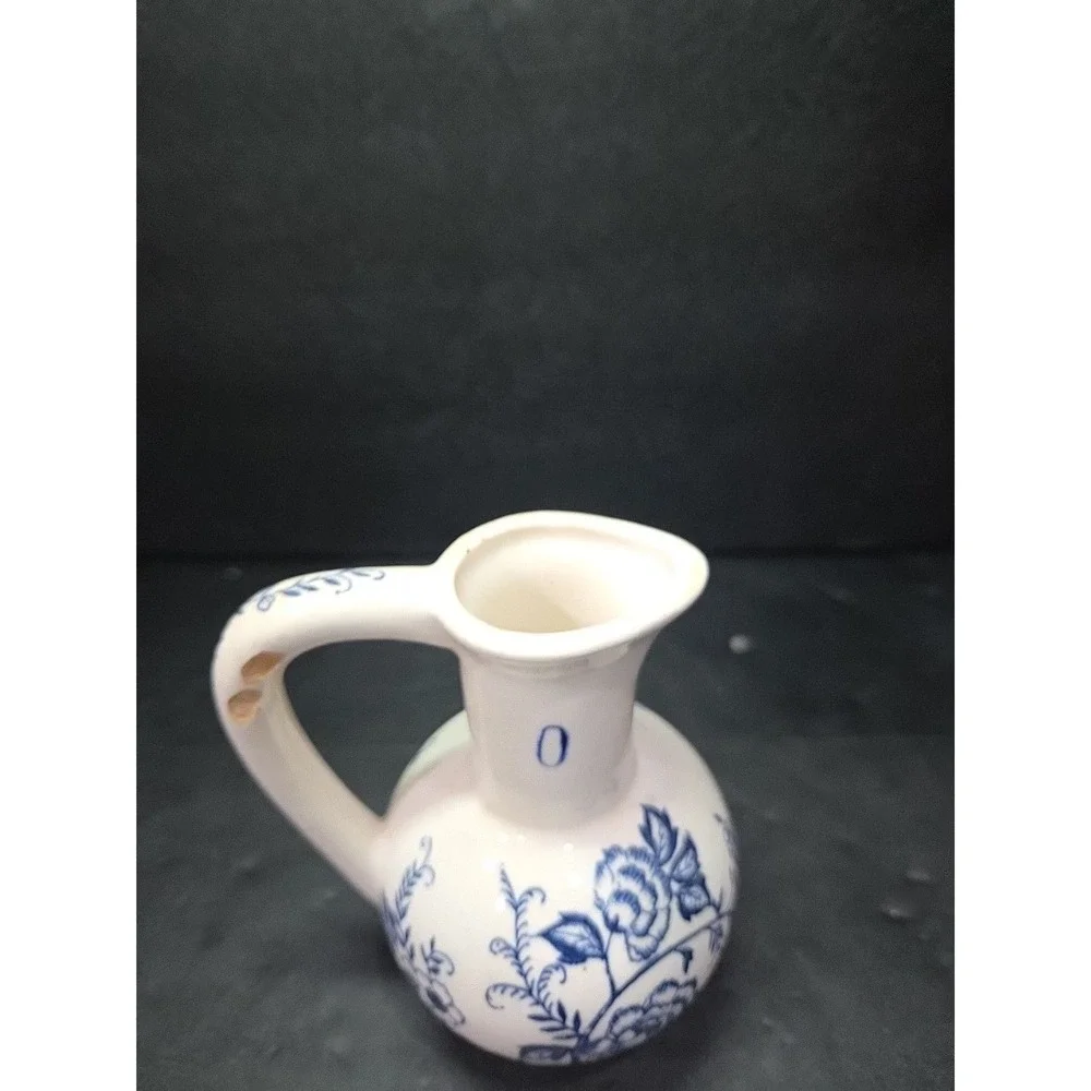 Blue Peony Oil‎ Cruet, Handpainted Floral Oil Bottle, Vintage Floral Home Decor